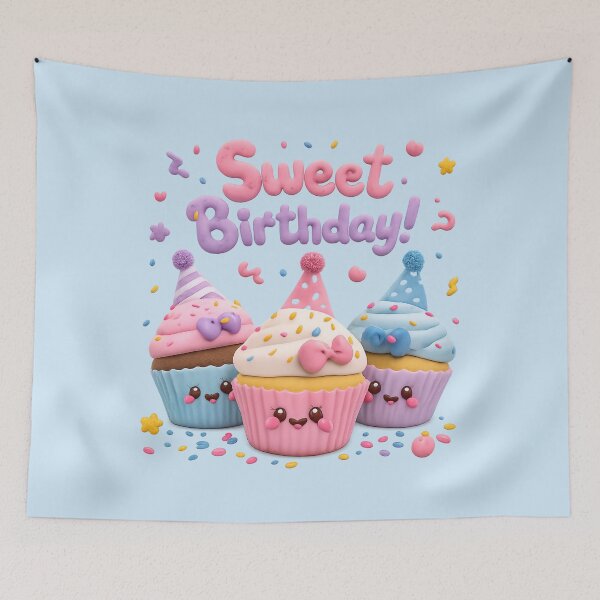 Item preview, Kawaii Cupcake Birthday Party | Cute 3D Pastel Dessert Art designed and sold by Moons Studio.
