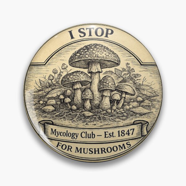 Item preview, I Stop for Mushrooms Mycology Club Vintage Badge designed and sold by CalmCapy Co.