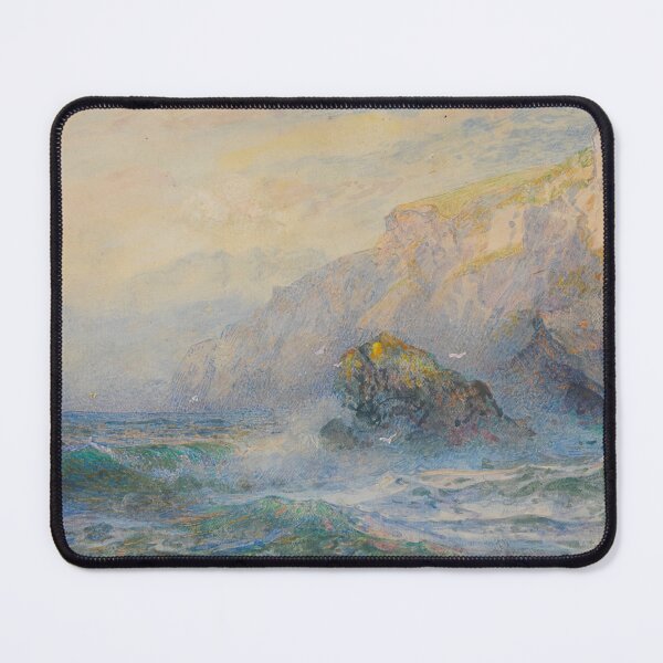 Item preview, Crashing Waves at the Cliffs, Golden Coastal Seascape Watercolor Print designed and sold by Ariadne-Creates.