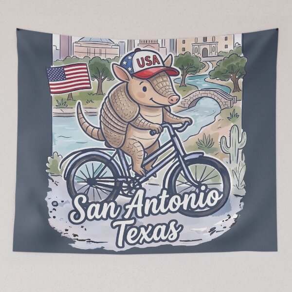Item preview, San Antonio Texas Bicycling Armadillo Cute Cyclist Skyline  designed and sold by HowToCanadian.