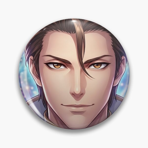 Item preview, Close-up anime portrait of a handsome mastermind with sharp amber-brown eyes, smooth fair skin, a confident and intelligent smile, perfectly styled brown hair swept backward, strong jawline, designed and sold by VoidBearer03.