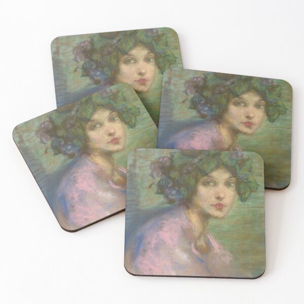Item preview, Bacchante, Woman Crowned with Grapes, Dreamy Pastel Portrait Print designed and sold by Ariadne-Creates.