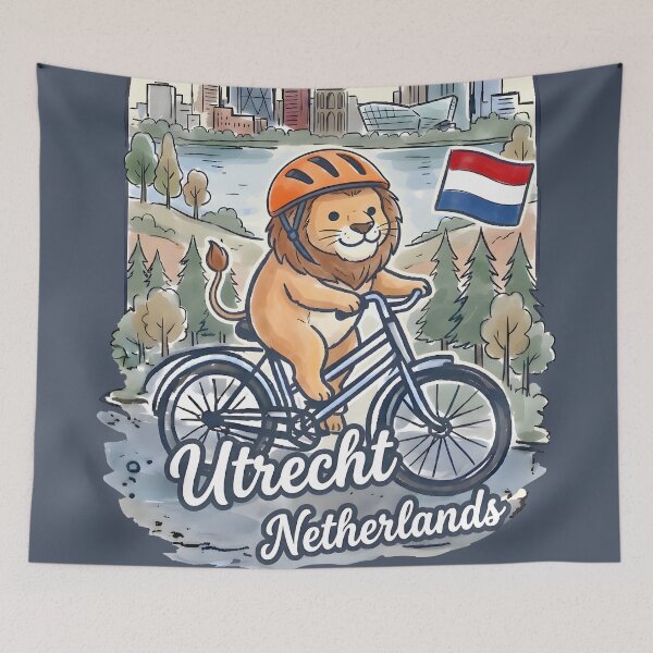 Item preview, Utrecht Netherlands Bicycling Lion Cute Cyclist Skyline  designed and sold by HowToCanadian.
