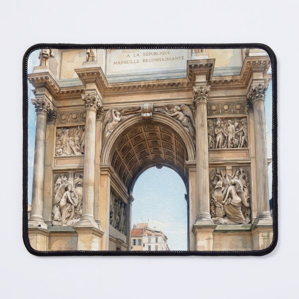 Item preview, Arc de Triomphe Marseille in Watercolor Style — Digital Art from Real Photography | French Historical Monument Landscape designed and sold by M.ALK.Watercolor.