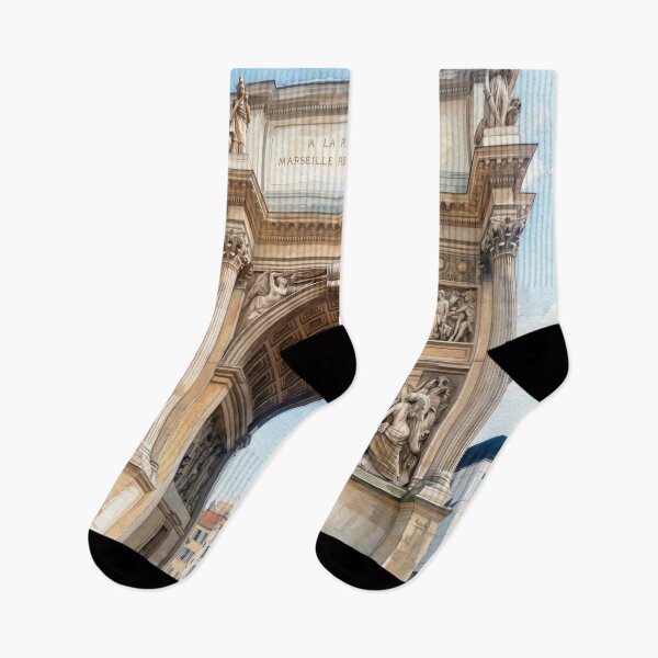 Item preview, Arc de Triomphe Marseille in Watercolor Style — Digital Art from Real Photography | French Historical Monument Landscape designed and sold by M.ALK.Watercolor.