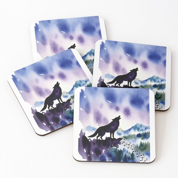 Item preview, Howling Wolf Music Notes Mountain Watercolor  designed and sold by NatureHarmony16.
