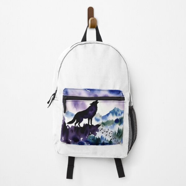 Item preview, Howling Wolf Music Notes Mountain Watercolor  designed and sold by NatureHarmony16.
