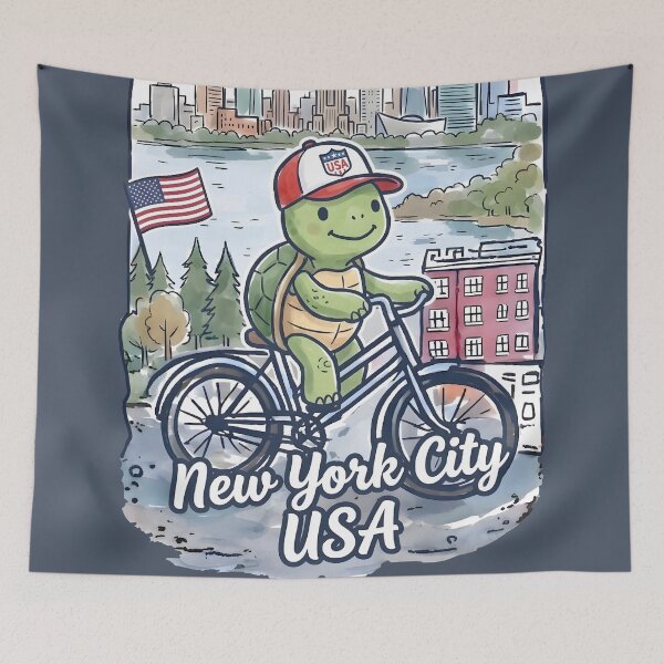Item preview, New York City Bicycling Turtle Cute Cyclist Skyline  designed and sold by HowToCanadian.