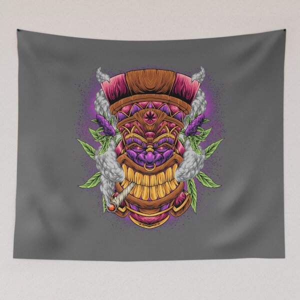 Item preview, Mens Funny Weed Marijuana Smoking Tiki Man Totem Mask Performance designed and sold by KristineLi.