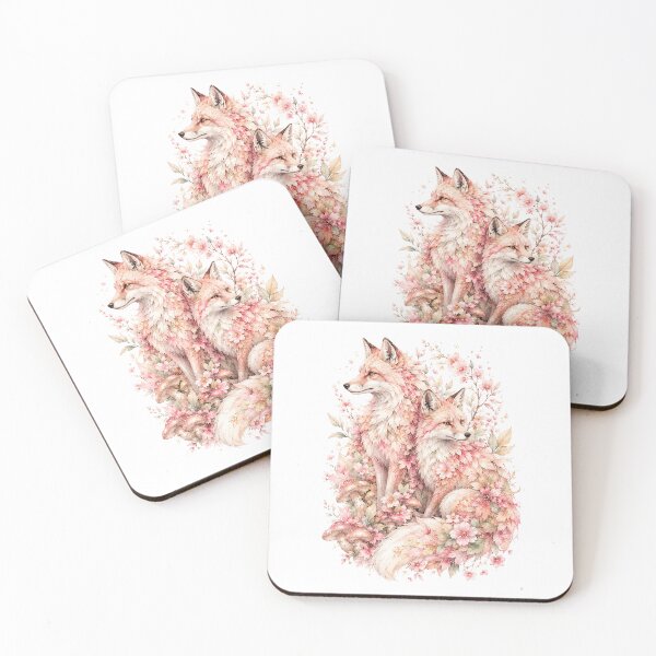 Item preview, Pink Fox Couple Watercolor Art, Whimsical Cherry Blossom Romantic Forest Print designed and sold by Panom Suavichien.