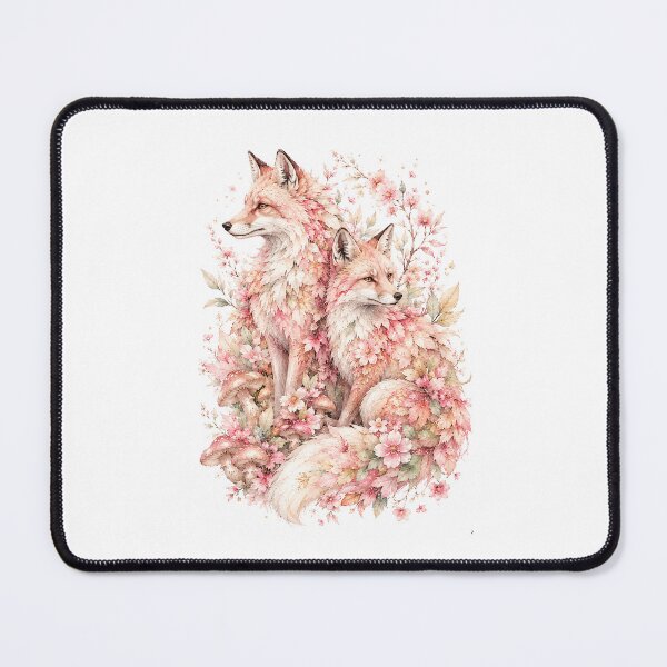 Item preview, Pink Fox Couple Watercolor Art, Whimsical Cherry Blossom Romantic Forest Print designed and sold by Panom Suavichien.