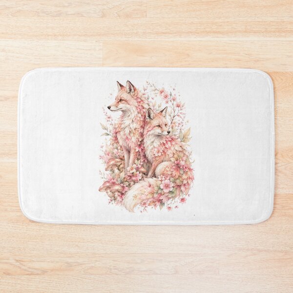 Item preview, Pink Fox Couple Watercolor Art, Whimsical Cherry Blossom Romantic Forest Print designed and sold by Panom Suavichien.