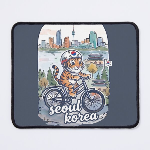 Item preview, Seoul Korea Bicycling Tiger Cute Cyclist Skyline designed and sold by HowToCanadian.