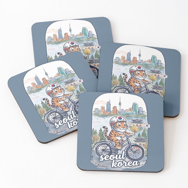 Item preview, Seoul Korea Bicycling Tiger Cute Cyclist Skyline  designed and sold by HowToCanadian.