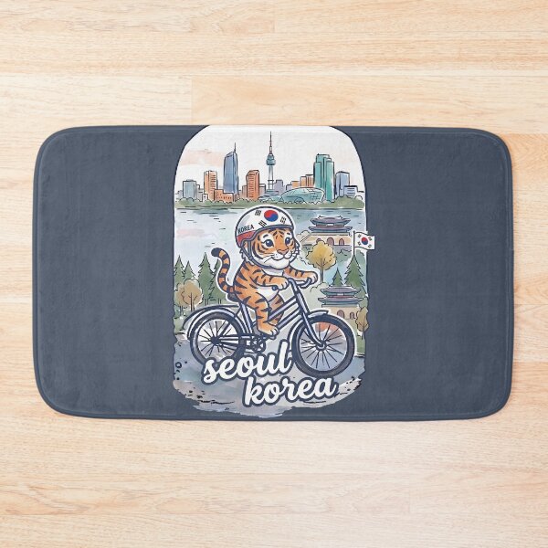 Item preview, Seoul Korea Bicycling Tiger Cute Cyclist Skyline  designed and sold by HowToCanadian.