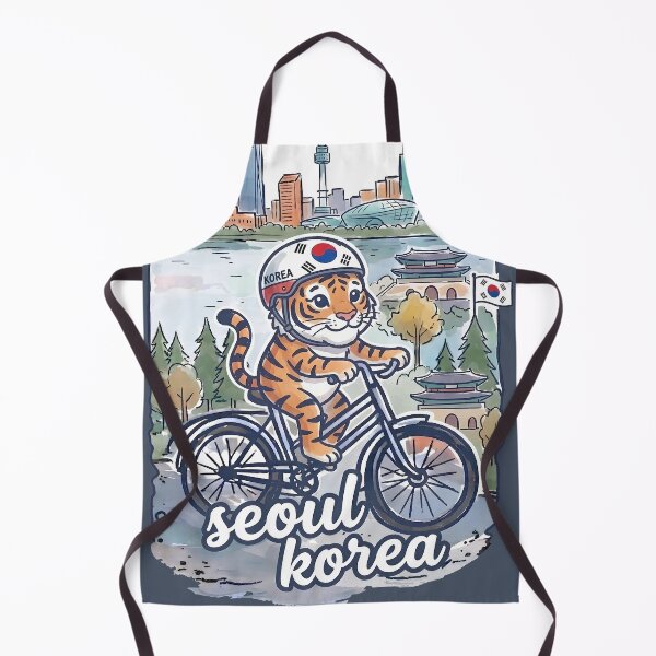 Item preview, Seoul Korea Bicycling Tiger Cute Cyclist Skyline designed and sold by HowToCanadian.