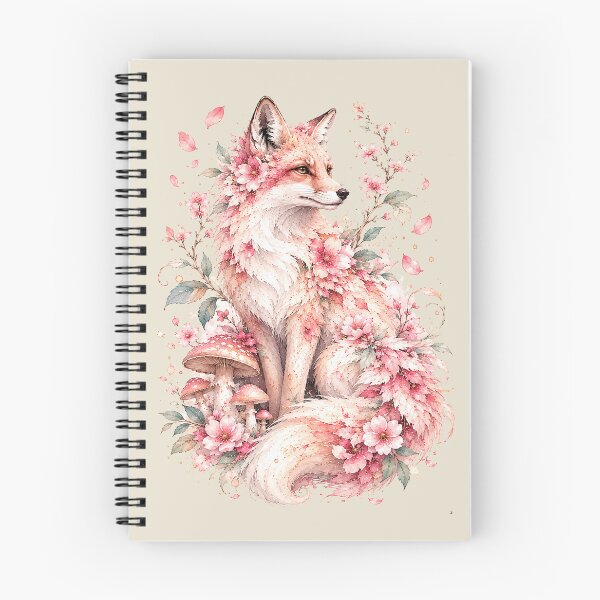Artikelvorschau, Aquarellkunst mit rosa Fuchs, verspielter Kirschblütenwald-Pilzdruck entworfen und verkauft von Panom Suavichien.