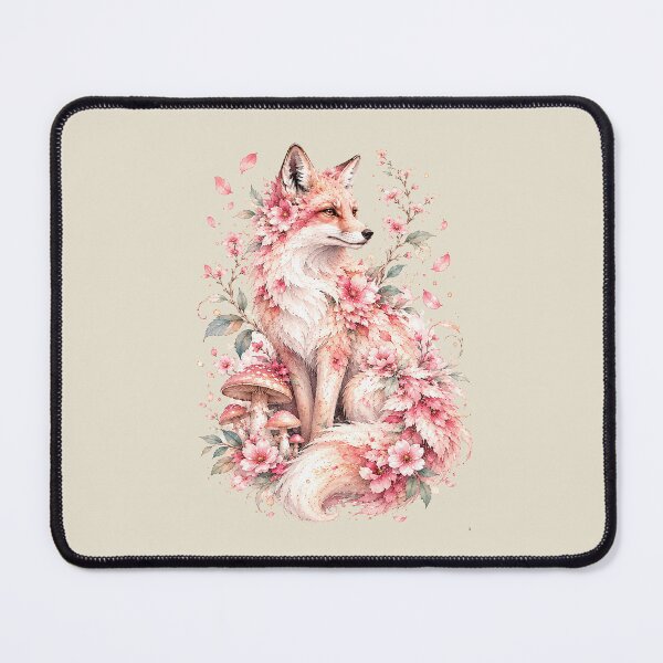 Item preview, Pink Fox Watercolor Art, Whimsical Cherry Blossom Forest Spirit Mushroom Print designed and sold by Panom Suavichien.