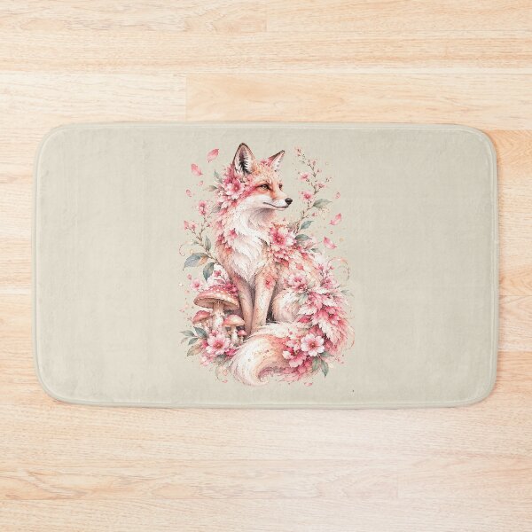 Item preview, Pink Fox Watercolor Art, Whimsical Cherry Blossom Forest Spirit Mushroom Print designed and sold by Panom Suavichien.