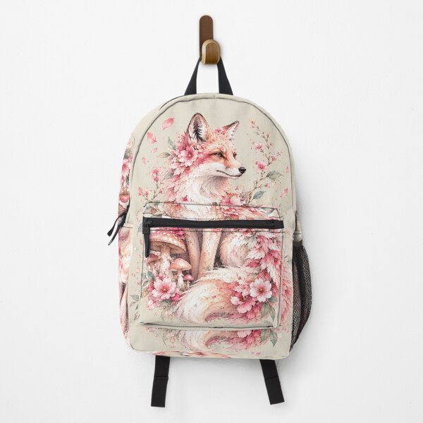 Item preview, Pink Fox Watercolor Art, Whimsical Cherry Blossom Forest Spirit Mushroom Print designed and sold by Panom Suavichien.