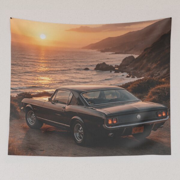 Item preview, Classic muscle car vintage car by the sea at sunset designed and sold by Mauswohn.