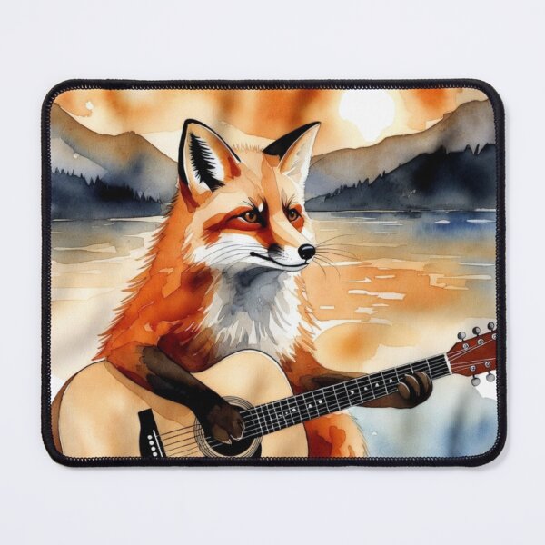 Item preview, Fox Playing Guitar Music Notes Sunset Lake Watercolor designed and sold by NatureHarmony16.