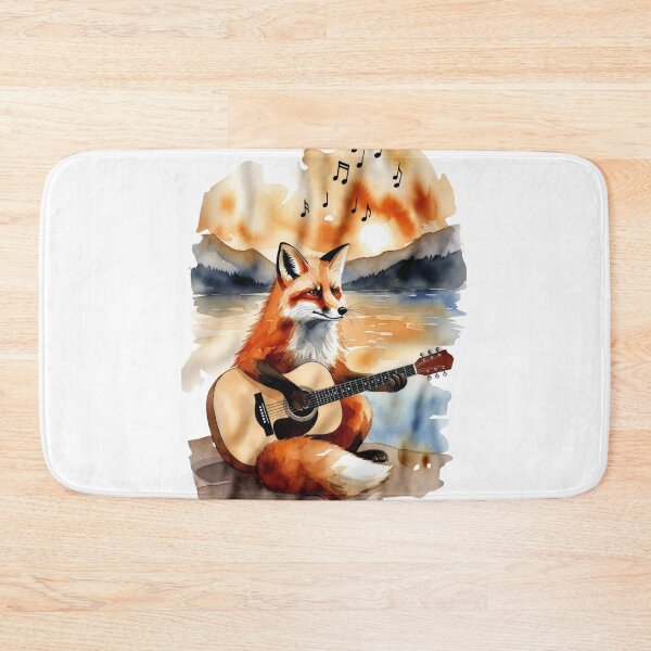 Item preview, Fox Playing Guitar Music Notes Sunset Lake Watercolor  designed and sold by NatureHarmony16.