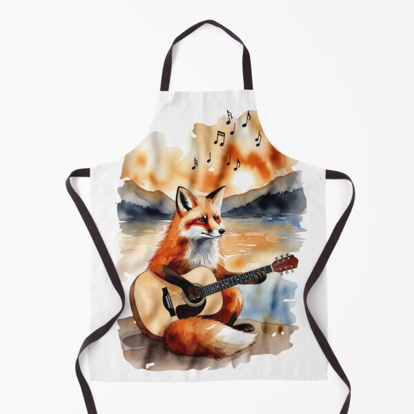 Item preview, Fox Playing Guitar Music Notes Sunset Lake Watercolor  designed and sold by NatureHarmony16.