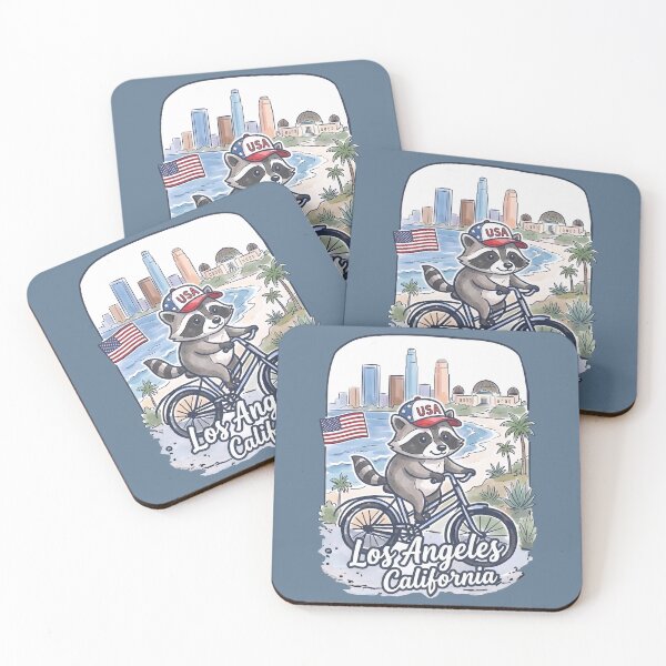 Item preview, Los Angeles California City Bicycling Raccoon Cute Cyclist Skyline  designed and sold by HowToCanadian.