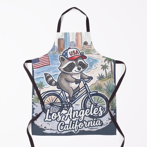 Item preview, Los Angeles California City Bicycling Raccoon Cute Cyclist Skyline designed and sold by HowToCanadian.
