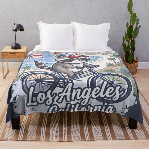 Item preview, Los Angeles California City Bicycling Raccoon Cute Cyclist Skyline  designed and sold by HowToCanadian.