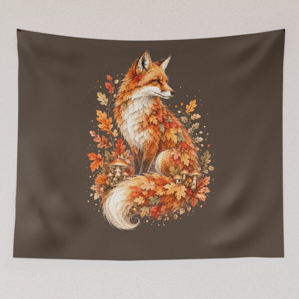 Item preview, Autumn Fox Watercolor Art, Whimsical Fall Forest Spirit Mushroom Botanical Print designed and sold by Panom Suavichien.