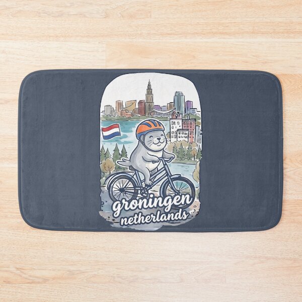 Item preview, Groningen Netherlands Bicycling Seal Cute Cyclist Skyline  designed and sold by HowToCanadian.