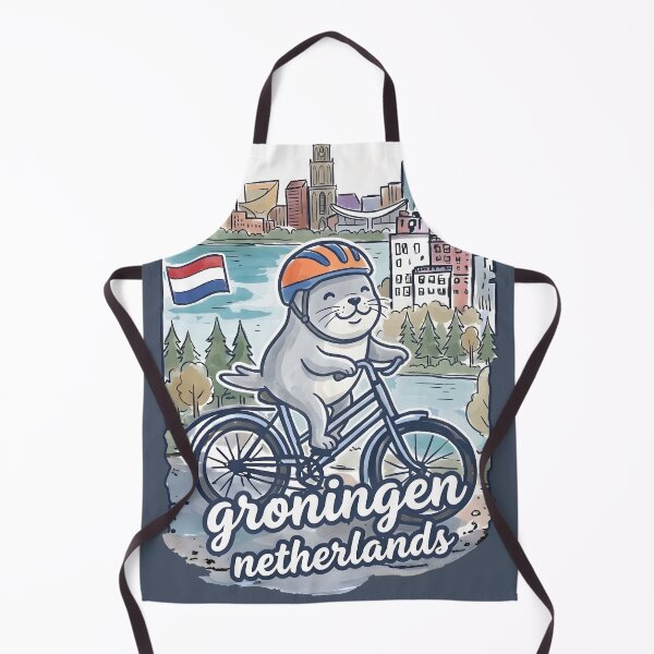Item preview, Groningen Netherlands Bicycling Seal Cute Cyclist Skyline designed and sold by HowToCanadian.