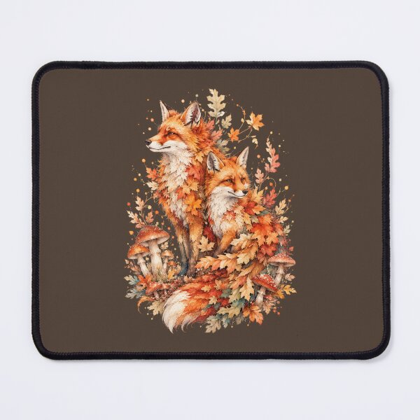 Item preview, Autumn Fox Couple Watercolor Art, Whimsical Forest Spirit Fall Mushroom Print designed and sold by Panom Suavichien.