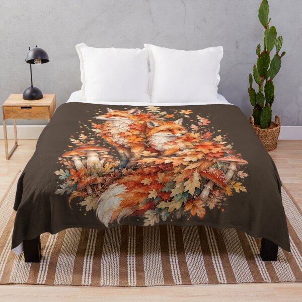 Item preview, Autumn Fox Couple Watercolor Art, Whimsical Forest Spirit Fall Mushroom Print designed and sold by Panom Suavichien.