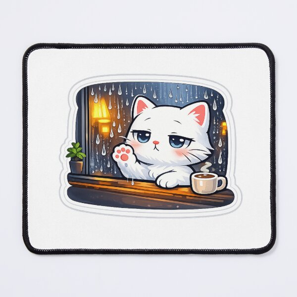 Item preview, Sad Playlist Cat Sticker | Rainy Window Kawaii Cat Decal designed and sold by CozyNekoClub.