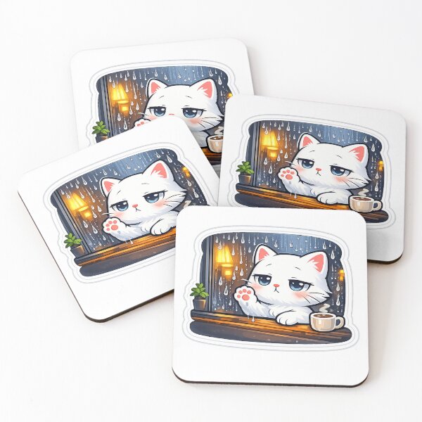 Item preview, Sad Playlist Cat Sticker | Rainy Window Kawaii Cat Decal designed and sold by CozyNekoClub.