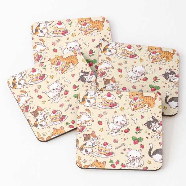 Item preview, Cute Kawaii Cats Eating Strawberry Shortcake Pattern designed and sold by TaiwanMemory.