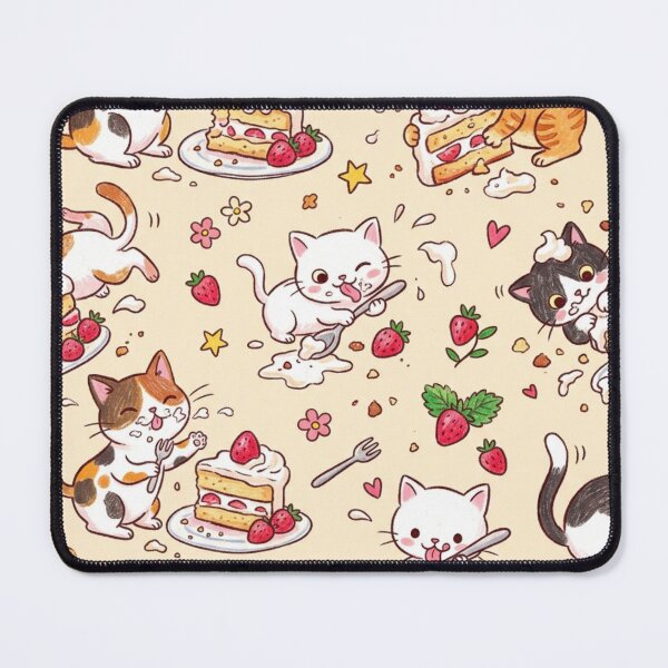 Item preview, Cute Kawaii Cats Eating Strawberry Shortcake Pattern designed and sold by TaiwanMemory.