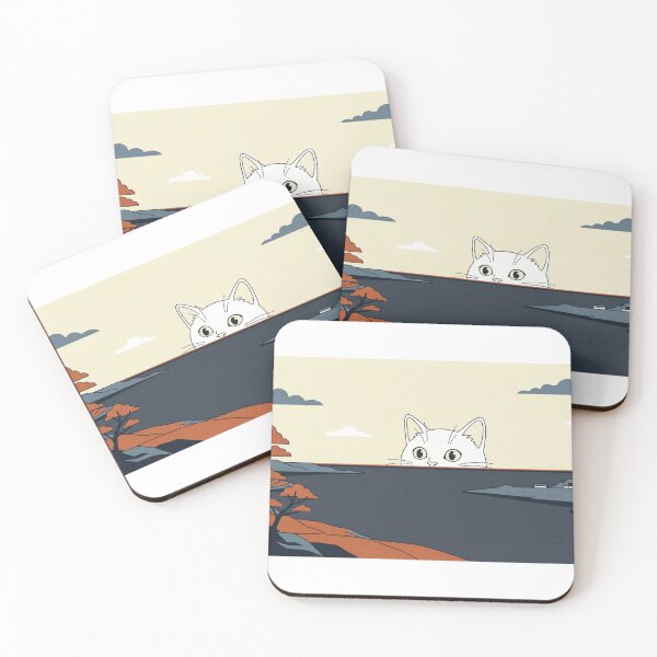 Item preview, Spying cat over Japanese landscape designed and sold by Shirt-Otakus.