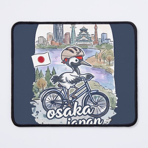 Item preview, Osaka Japan Bicycling Crane Cute Cyclist Skyline  designed and sold by HowToCanadian.