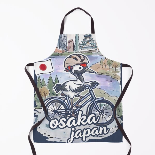 Item preview, Osaka Japan Bicycling Crane Cute Cyclist Skyline designed and sold by HowToCanadian.