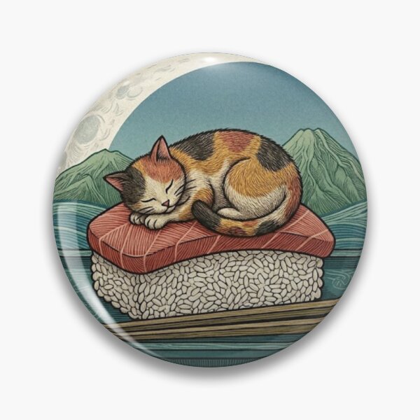 Item preview, Sleeping lucky cat on sushi nigiri with Mount Fuji designed and sold by Shirt-Otakus.