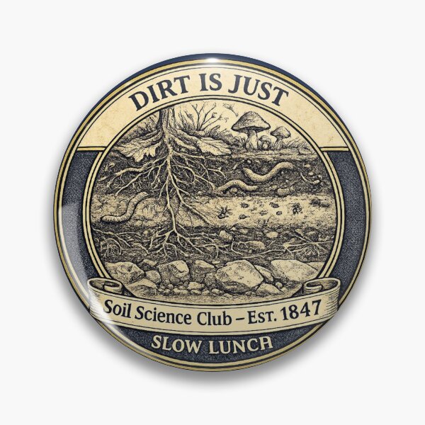 Item preview, Dirt Is Just Slow Lunch Soil Science Club Badge designed and sold by CalmCapy Co.