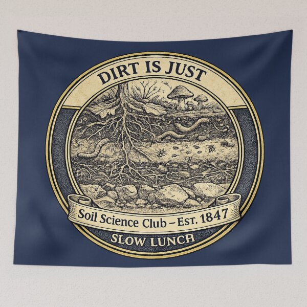 Item preview, Dirt Is Just Slow Lunch Soil Science Club Badge designed and sold by CalmCapy Co.