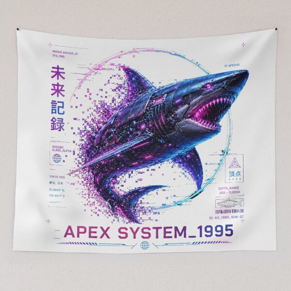 Item preview, Apex System 1995 Cyber Shark – Neon Biomechanical Ocean Predator Design designed and sold by FusiTink.