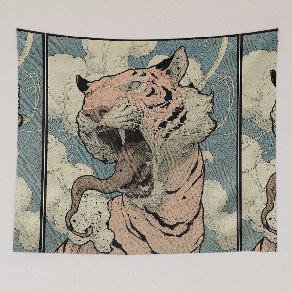 Item preview, Roaring Tiger With Skulls Illustration | Dark Academia Aesthetic Art designed and sold by Qim X Fantasy.