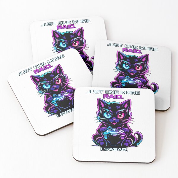 Item preview, ​Just One More Raid I Swear - Funny Neon Cyberpunk Gamer Cat designed and sold by DryHumorPrints.