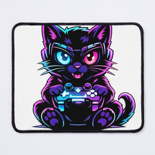Item preview, ​Just One More Raid I Swear - Funny Neon Cyberpunk Gamer Cat designed and sold by DryHumorPrints.